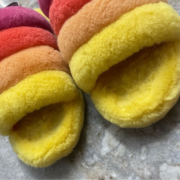 UGG Pride Fluff Yeah Slide in Rainbow Yellow Women’s Size 11 - Picture 8 of 11